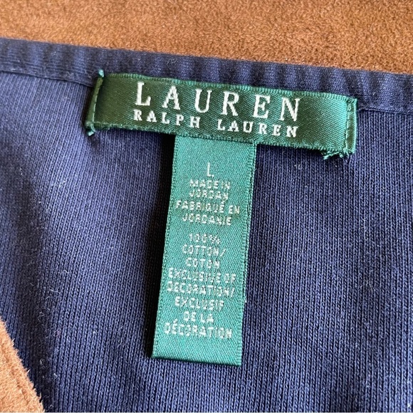 Lauren Ralph Lauren Blue & Orange V-Neck Tunic Top - Size Large - Picture 3 of 6